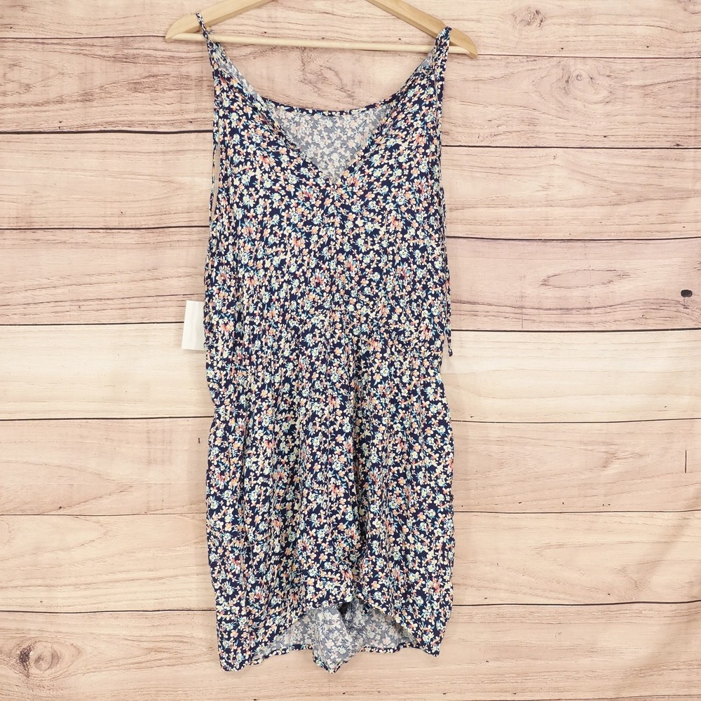 New! So Romper Juniors XL Blue Floral Sleeveless Elastic Waist V-Neck Summer